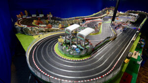 a nicely landscaped slot car track - 4 lanes - 1-32 slot car racing in New Jersey Pomona-Speedway